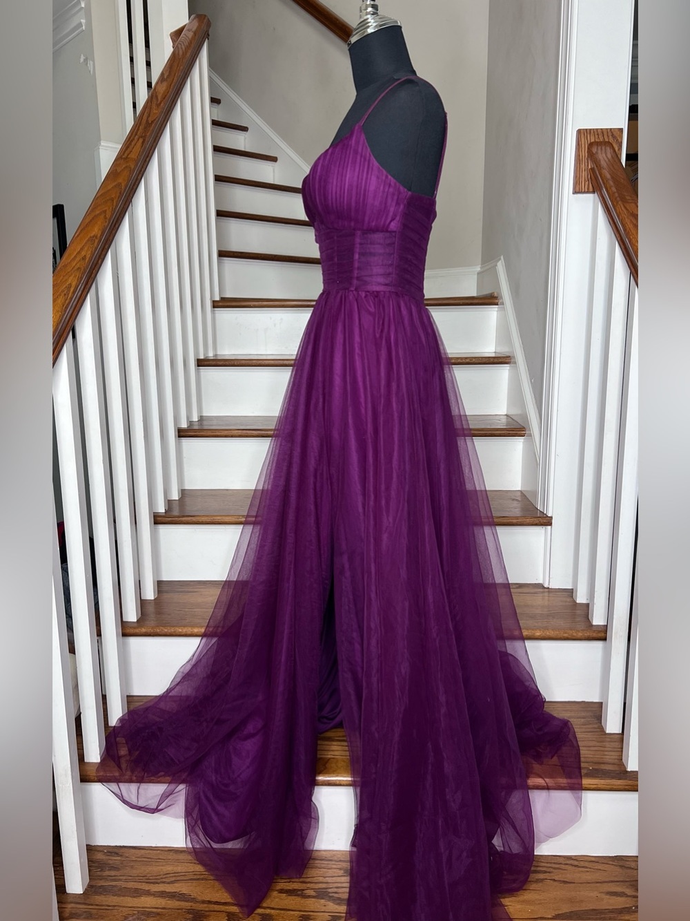 Windsor XS Plum Tulle Corset Illusion Waist Formal Prom Evening Gown Maxi Dress - Picture 5 of 10